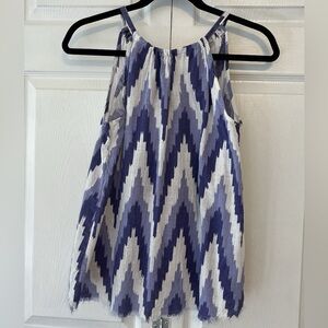 Altar’d State Purple & White Raw-Hem Tassel-Tie Boho Cotton Blouse Tank Top NWT